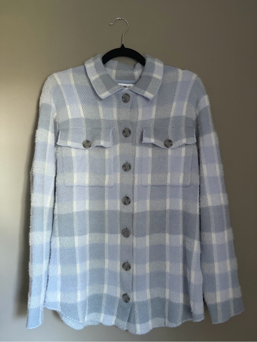 William Rast Blue Plaid Textured Button Front Sweater Shacket Shirt Jacket Small